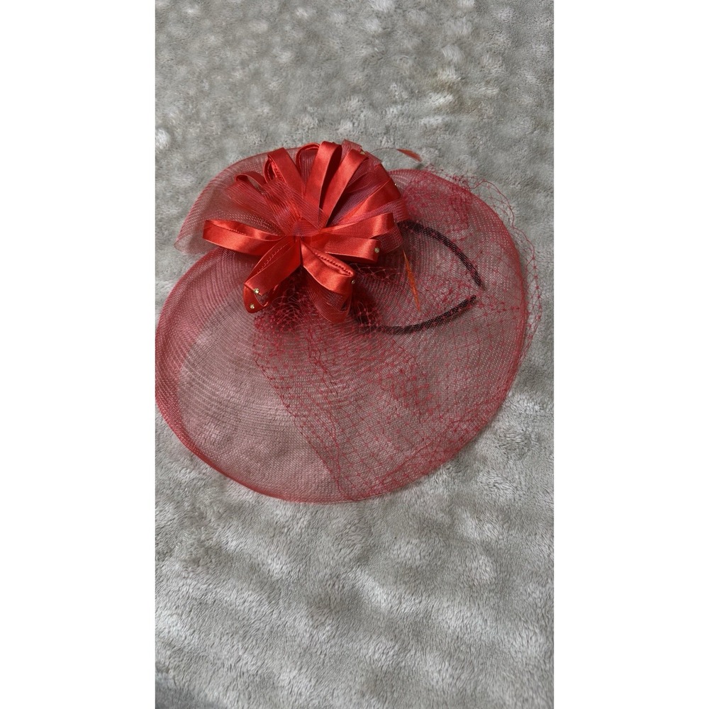 Red Fascinator Hat Headband Mesh Veil